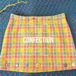 The Confection Grid Pastel Check Embellished Mini Skirt Hand-Adorned Wool